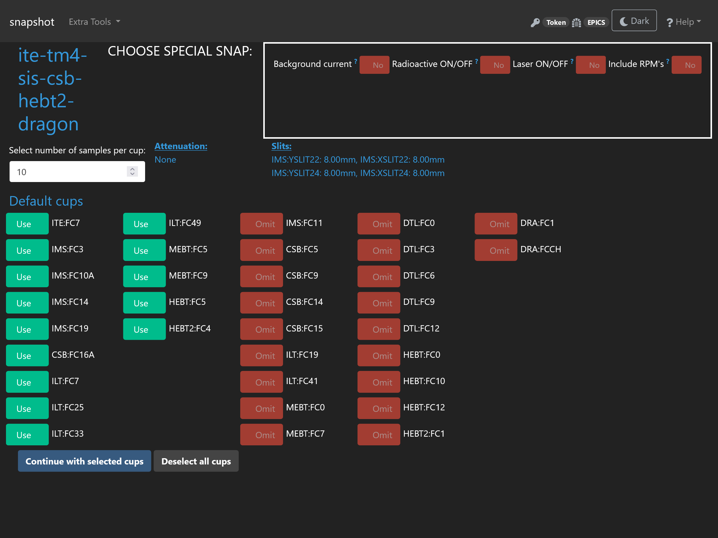 Snapshot diagnostics configuration page